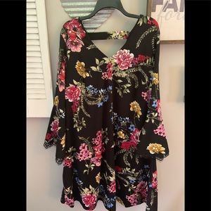 Plus Floral Dress Barn long lace bell sleeve dress